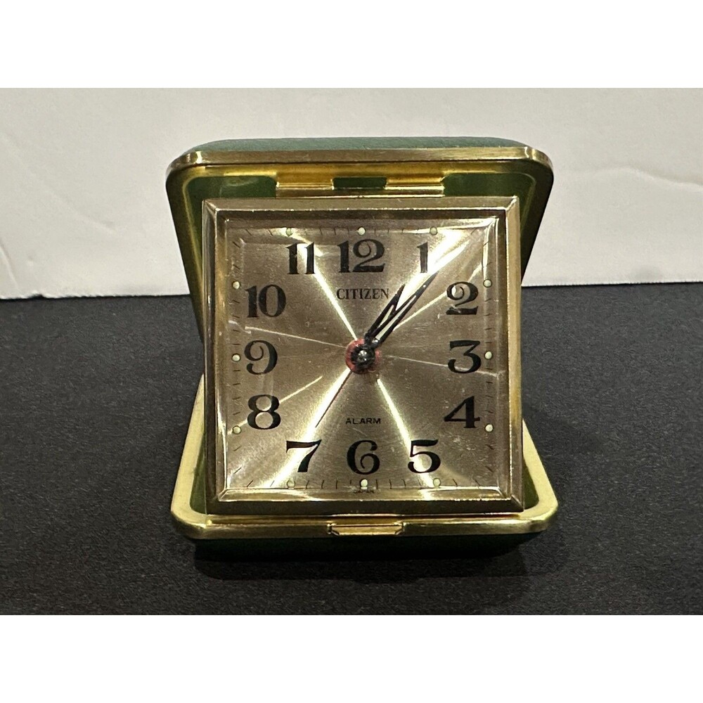 Vintage Citizen Made In Japan Green Case Folding Travel Alarm Clock